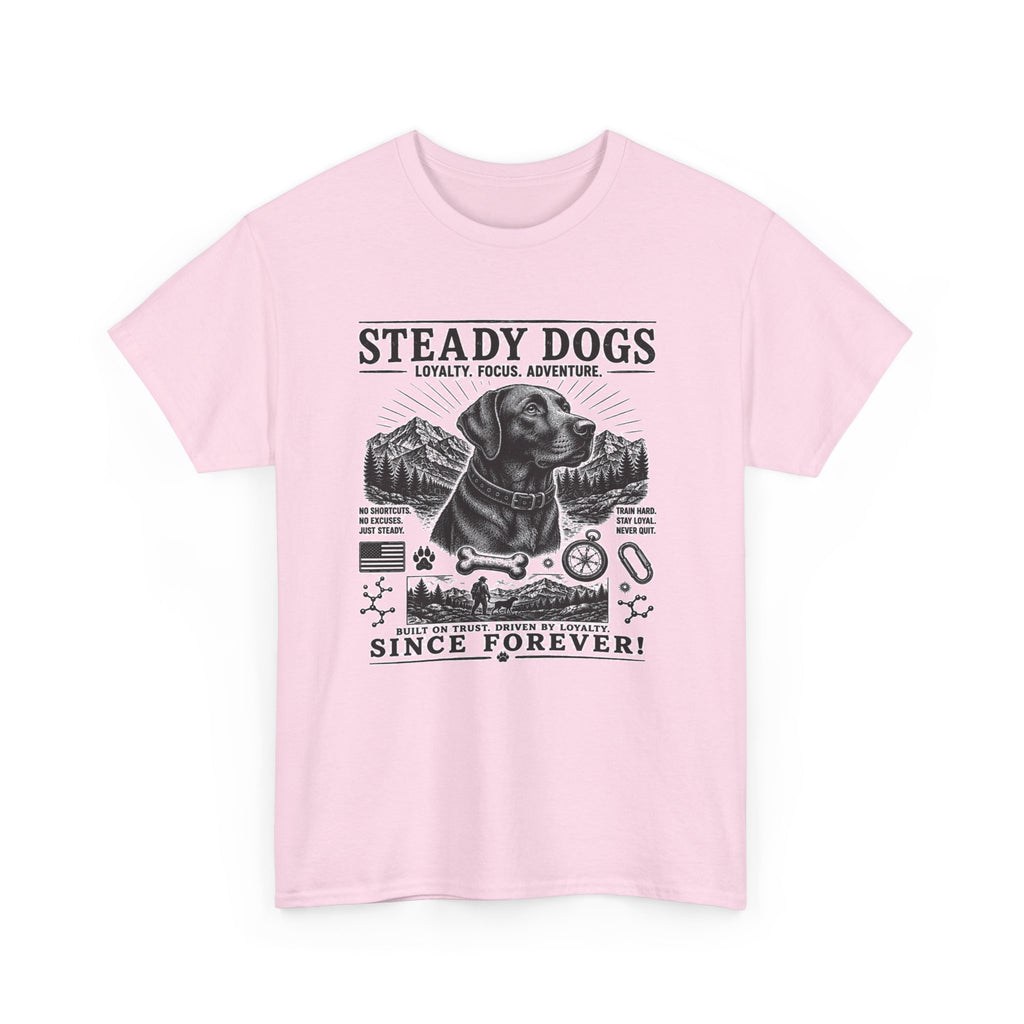 Steady Dogs T-Shirt – Vintage Labrador Adventure Tee ("Steady Dogs" Since Forever)